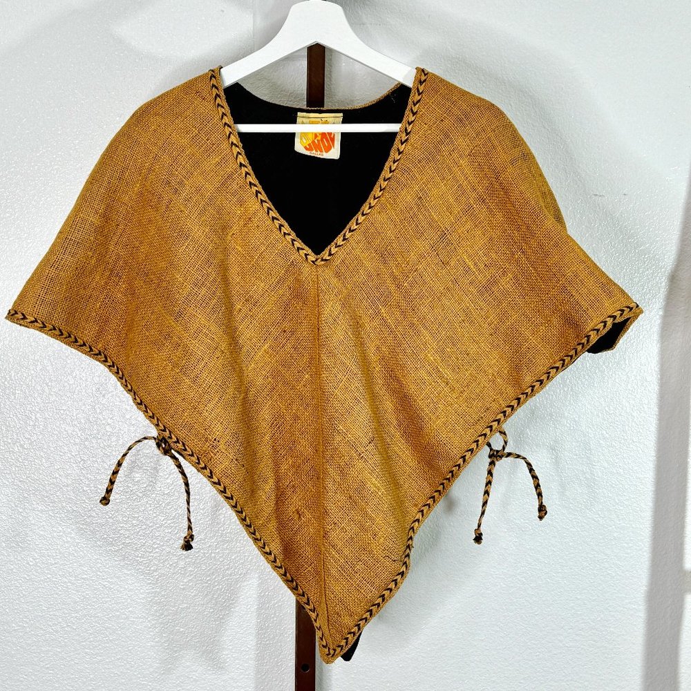 Vintage Dallas Designer Over N Under Women's Lined Hemp Poncho w/Braided Trim